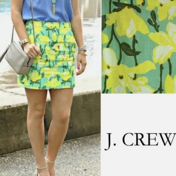 J Crew Womens Size 6 Floral Straight Above Knee Pencil Skirt Yellow and Blue - Picture 7 of 14
